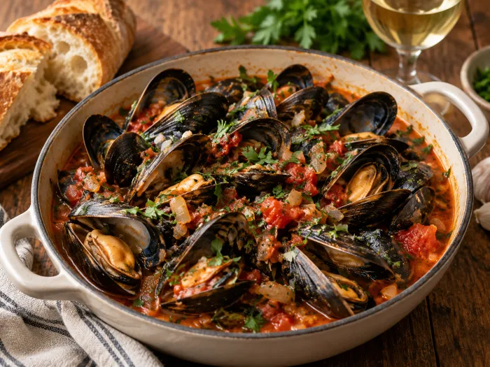 B.C. Mussels in Tomato-Wine Sauce