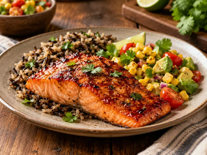 Pacific BBQ Salmon with Wild Rice