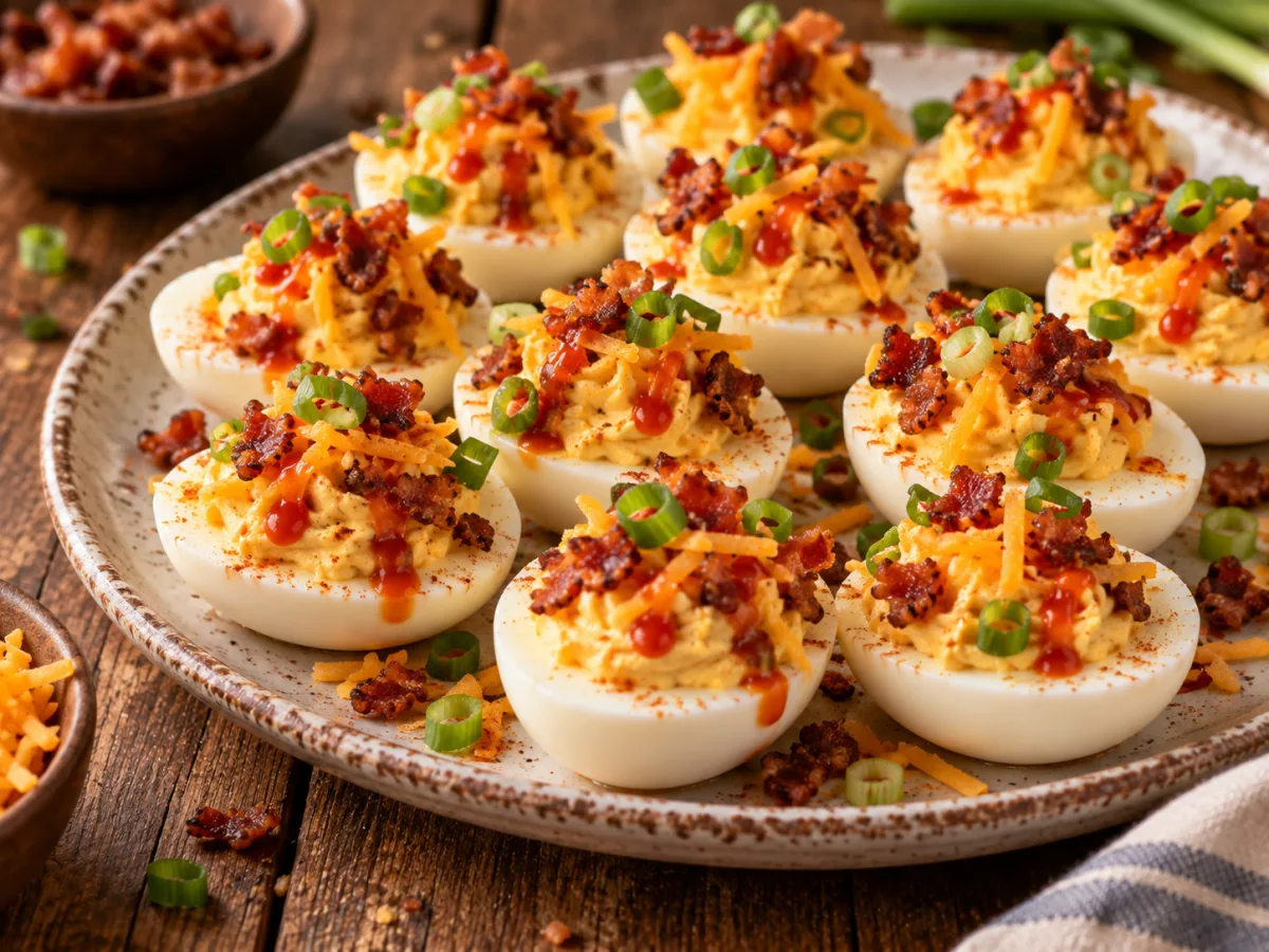 Twisted Sisters Bacon-Sriracha Devilled Eggs